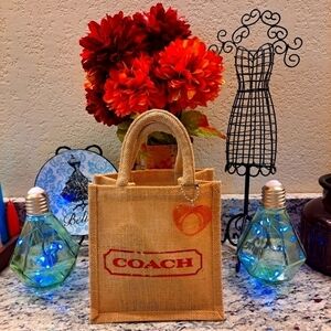 Handmade coach vintage looking 8x8 burlap tote with real coach tags.